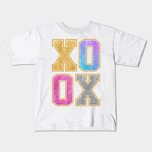 XOXO varsity letters pink glitter Kids T-Shirt